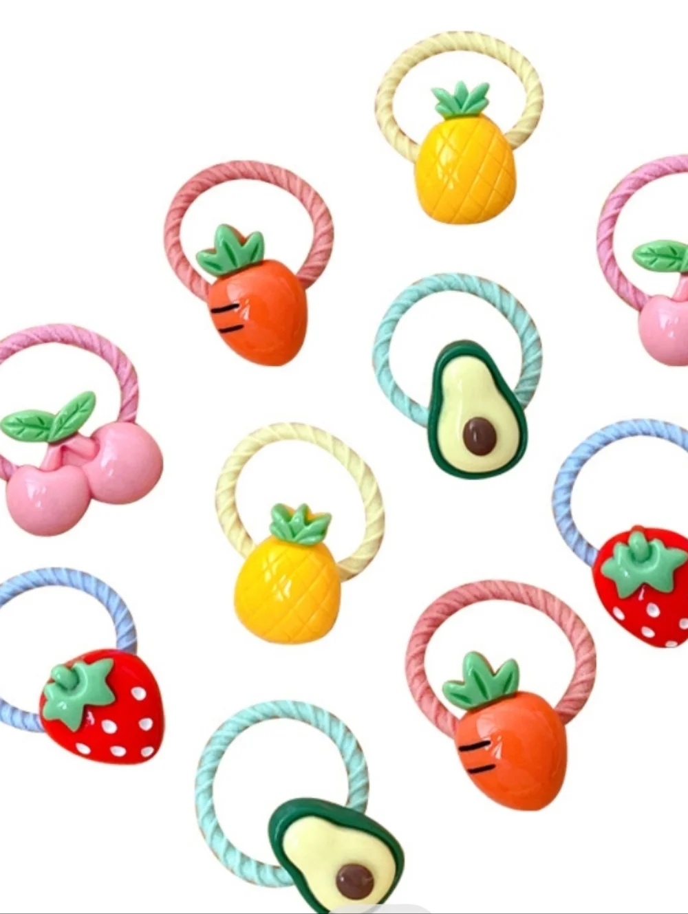 Bundle Of Elastic Hair Bands-Cartoon Fruit-Animal-Flower-Resin Hair Ties NEW
